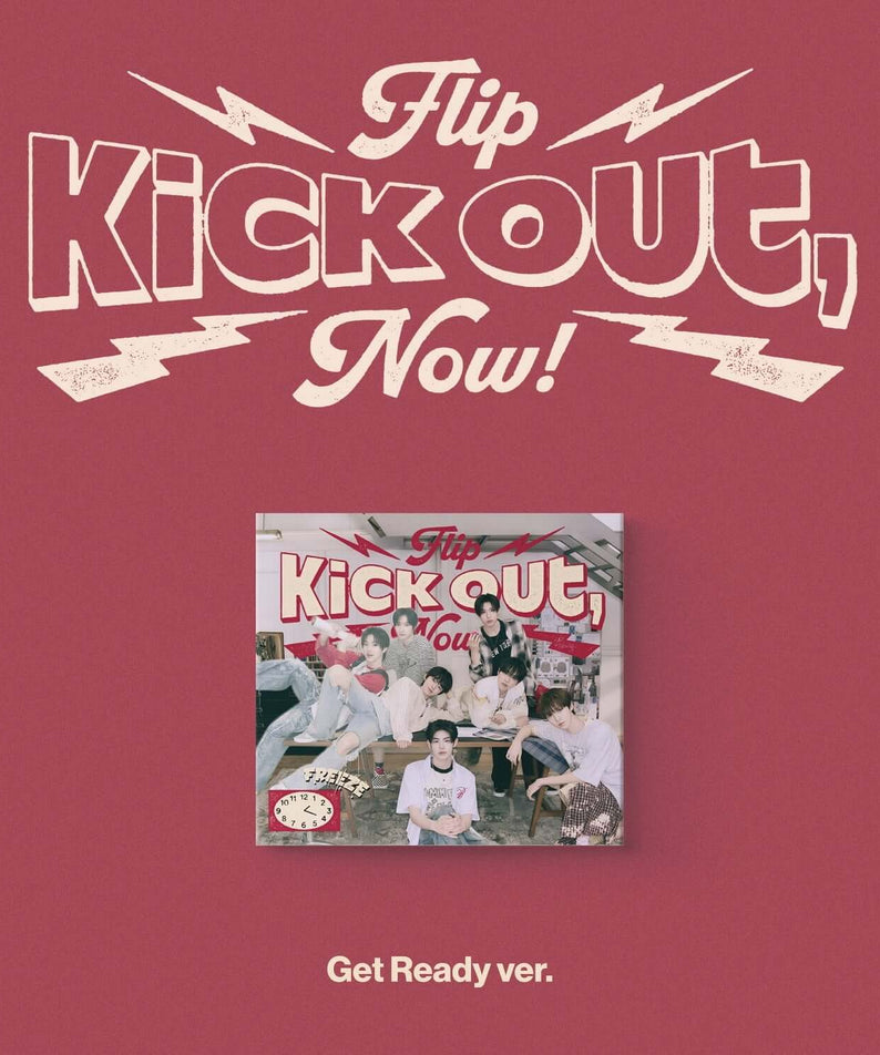 KICKFLIP - [Kick Out, Flip Now!] - Album Kpop : visuel rouge “Flip Kick OuTe Now!” avec photo du groupe