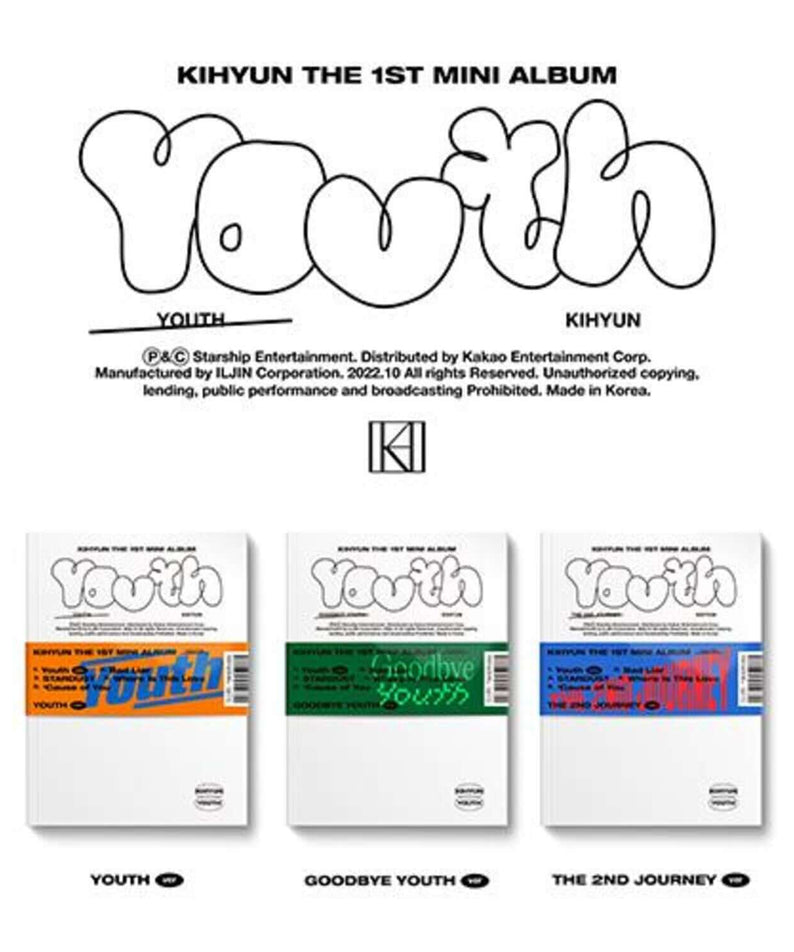 KIHYUN - 1ST [YOUTH] (Random 1 of 3) - Album Kpop : packshots YOUTH, Goodbye Youth, The 2nd Journey, image produit KIHYUN