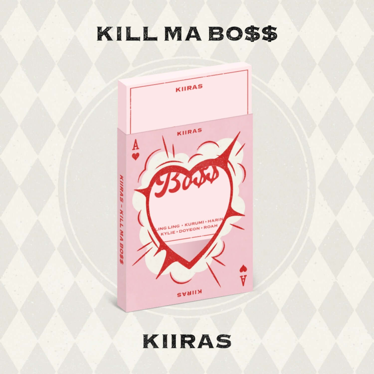 KIIRAS - 1st Album [KILL MA BO$$] (ACE ver.) - Album Kpop, jaquette rose sur fond diamant, KIIRAS