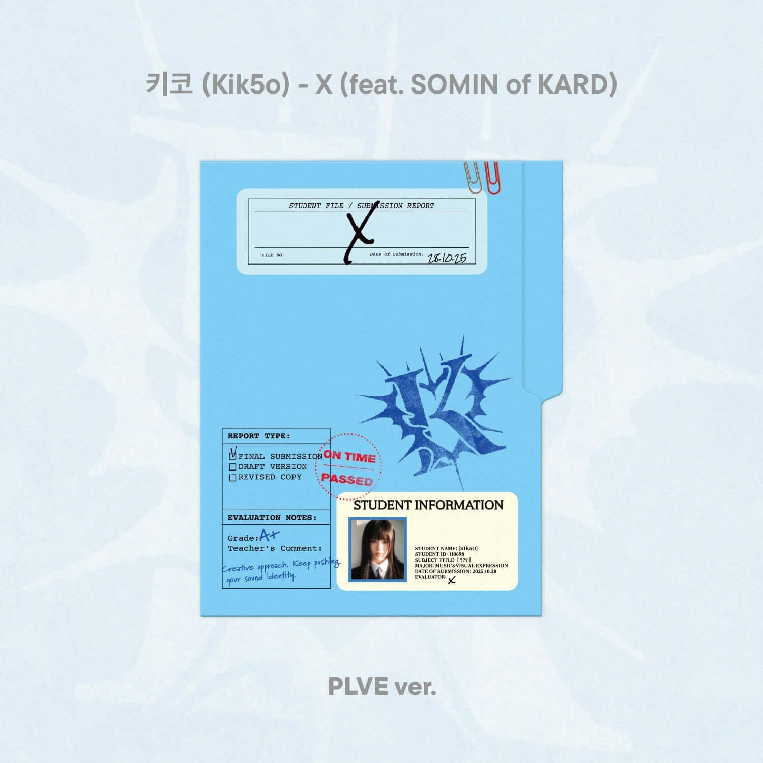 KIK5O - (Kik5o)- X (feat. SOMIN of KARD) (PLVE) - Album Kpop, jaquette bleue PLVE ver sur fond clair