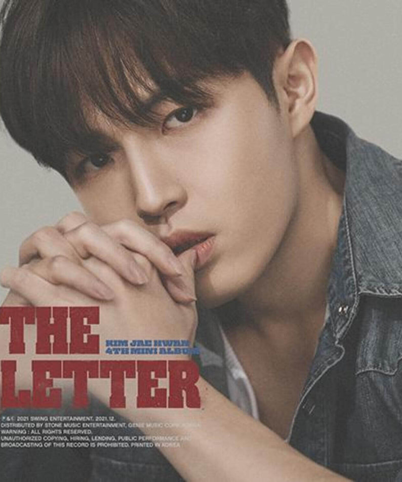 KIM JAEHWAN - 4th MINI ALBUM [THE LETTER] - Album Kpop : visuel promotionnel du chanteur sur fond clair, couverture rouge.