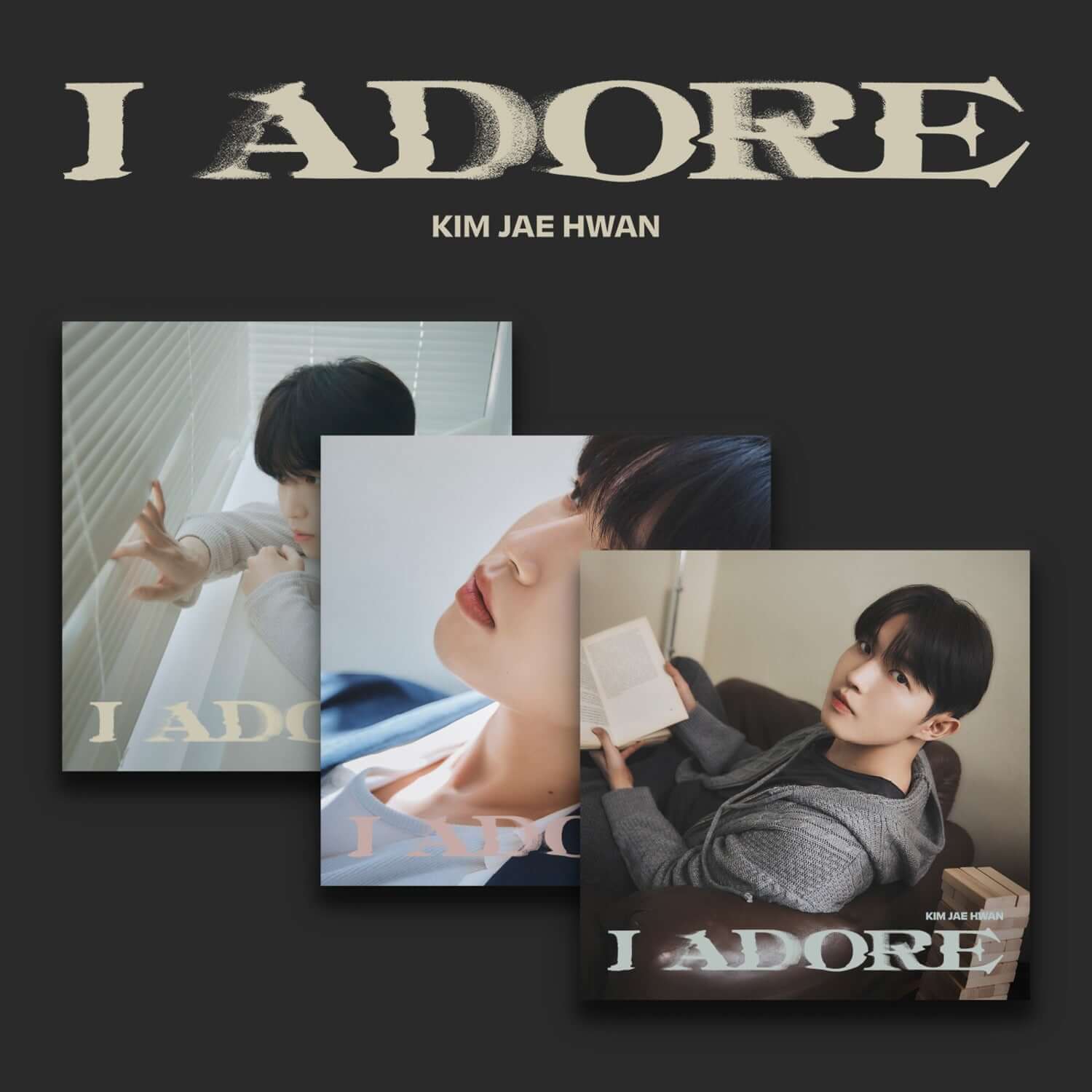 KIM JAEHWAN - 7th Album [I Adore] Set of 3 - Album Kpop, coffret collectionneur sur fond noir avec photos du chanteur
