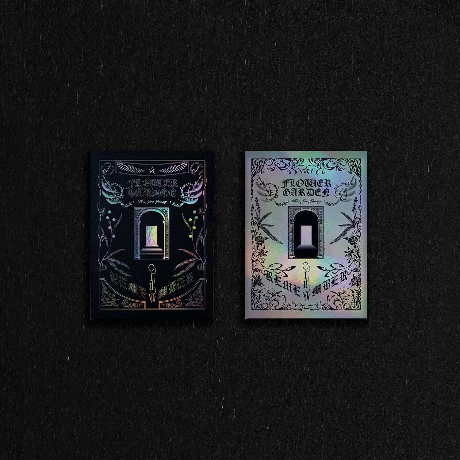 KIM JAEJOONG - [FLOWER GARDEN] (VINTAGE VER., CLASSIC VER.) (Set of 2) - Album Kpop, pochettes vintage fleurs sur fond noir.