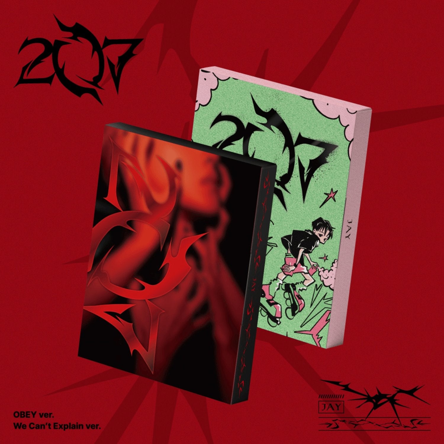 KIM JINHWAN - [207] (Random 1 of 2) - Album Kpop, cover rouge de JAY, visuels animés, jeu de cartes et flamme.