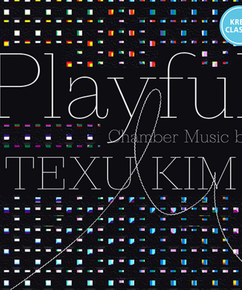 KIM TAEKSOO - [PLAYFUL] - Album Kpop, visuel design Pixel art noir et bleu, titre TEX KIM, concept playful