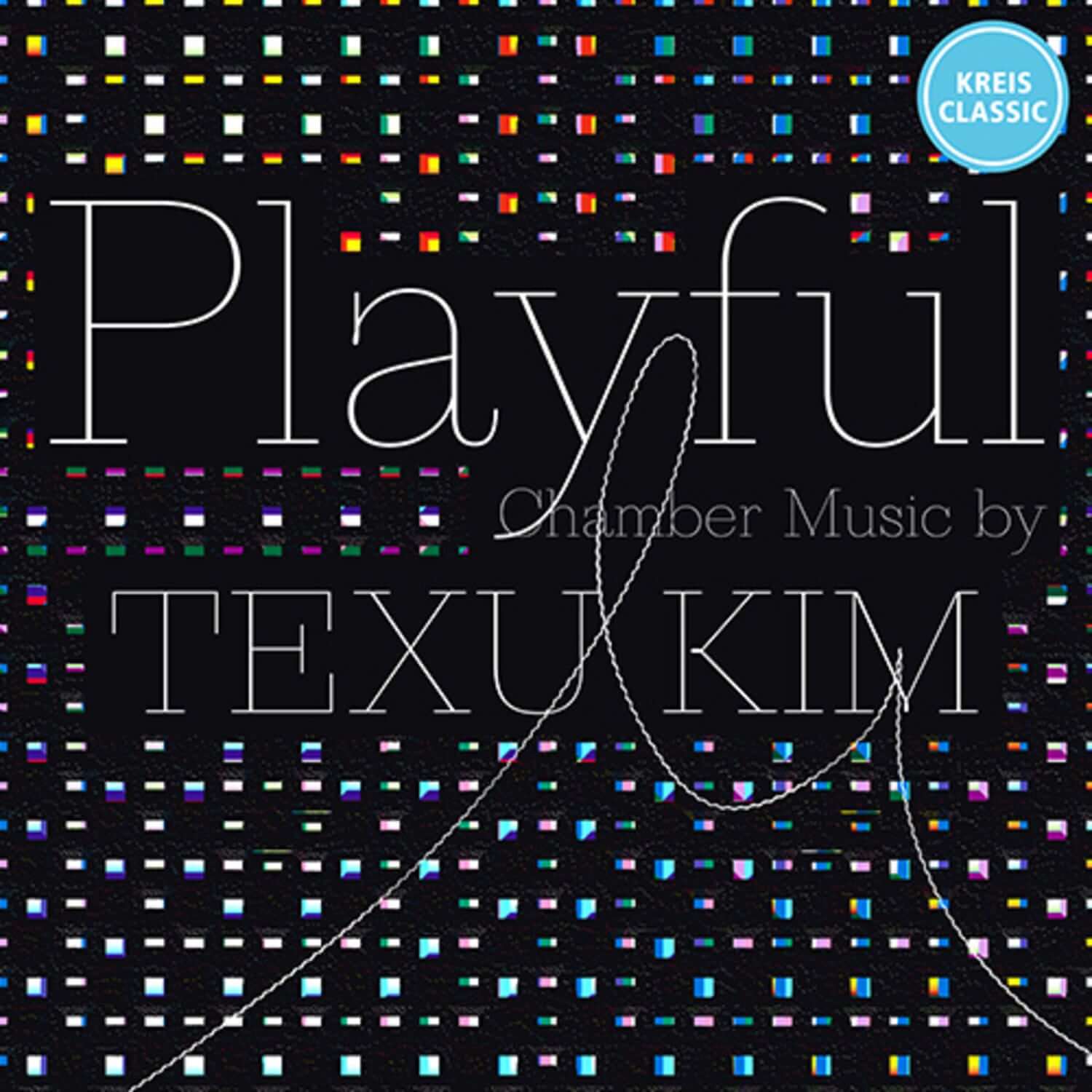 KIM TAEKSOO - [PLAYFUL] - Album Kpop, visuel design Pixel art noir et bleu, titre TEX KIM, concept playful