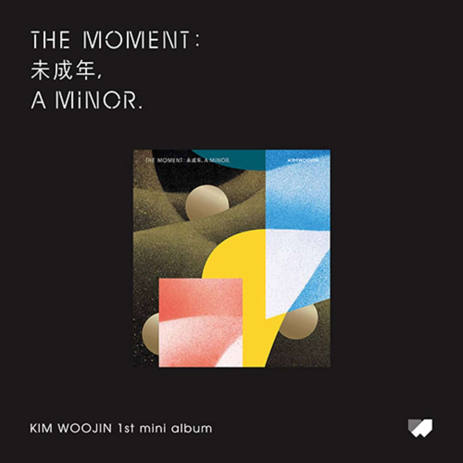 KIM WOOJIN - [The moment : 未成年, a minor.] (Version B) - Album Kpop : pochette visuelle colorée sur fond sombre.
