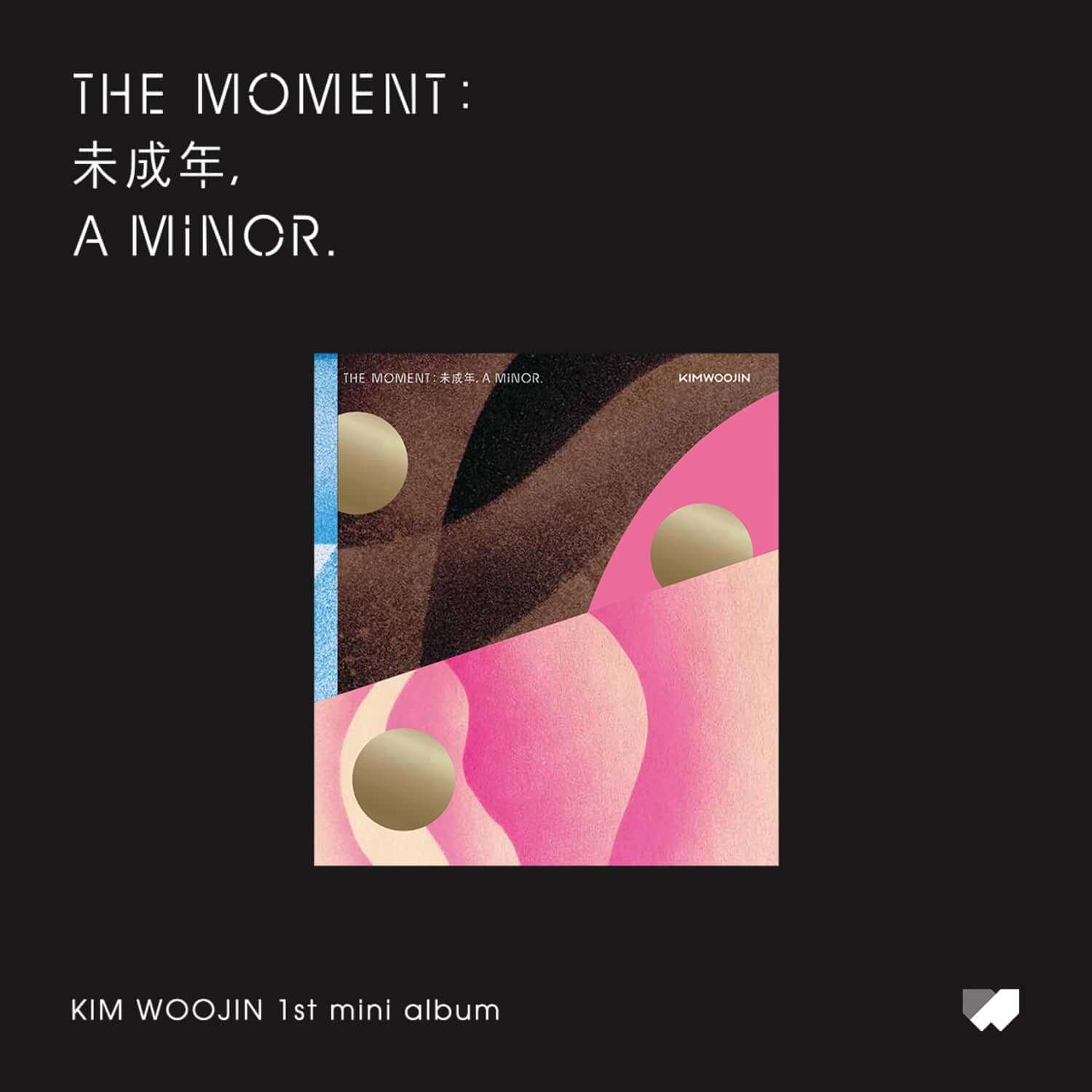 KIM WOOJIN - [The moment : 未成年, a minor.] (Version C) - Album Kpop, couverture abstraite rose et or sur fond noir