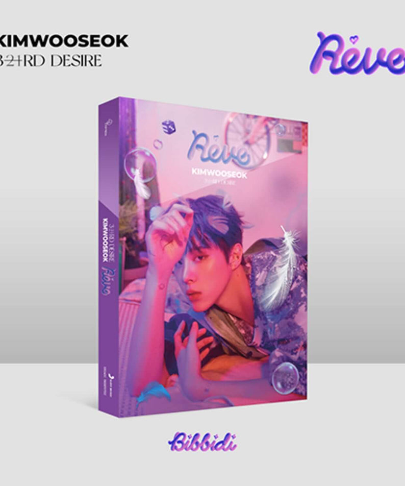 KIM WOOSEOK - 3RD DESIRE [Reve] Bibbidi ver. - Album Kpop, visuel couverture rose et violet du chanteur