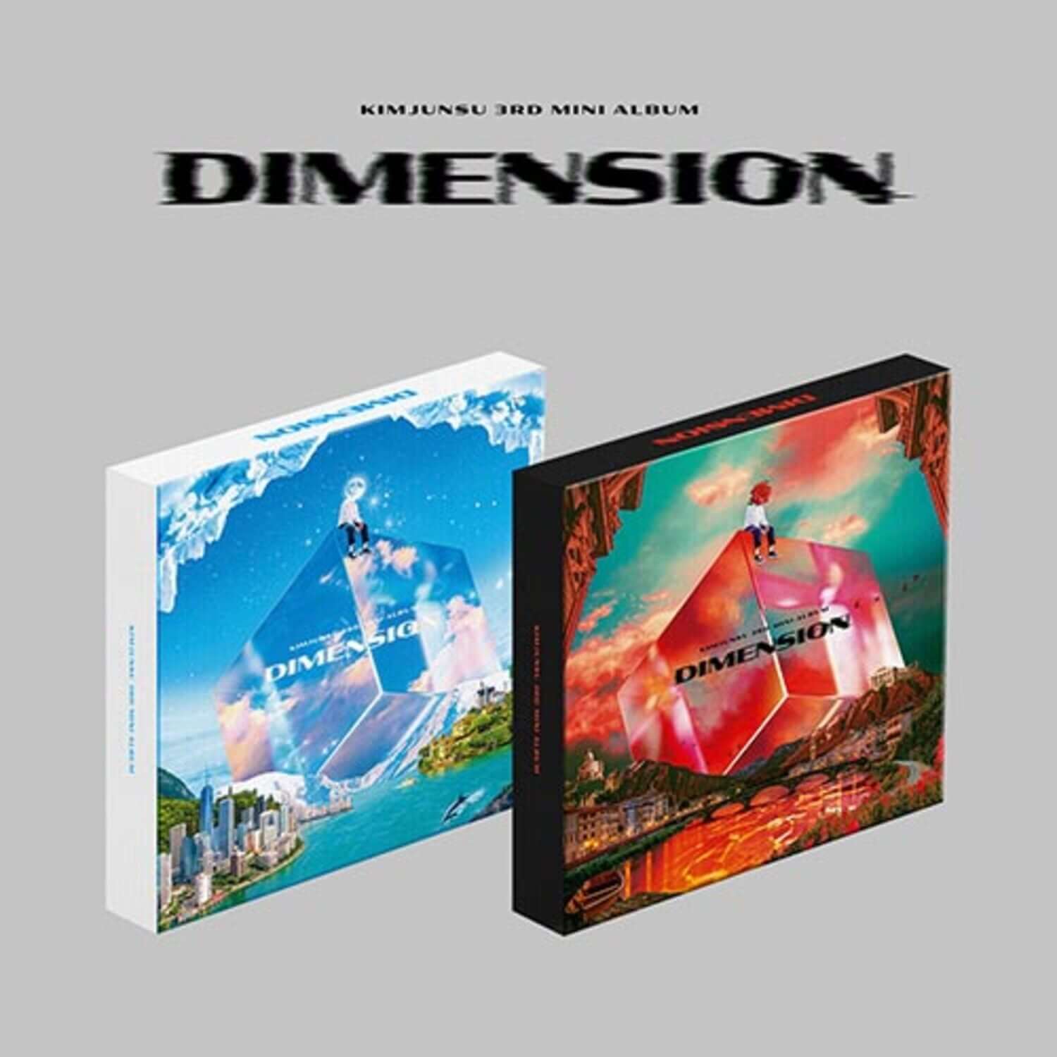 KIMJUNSU - 3rd Album [DIMENSION] 2 (Set) - Album Kpop : coffret complet, visuels cover bleue et rouge, fond gris