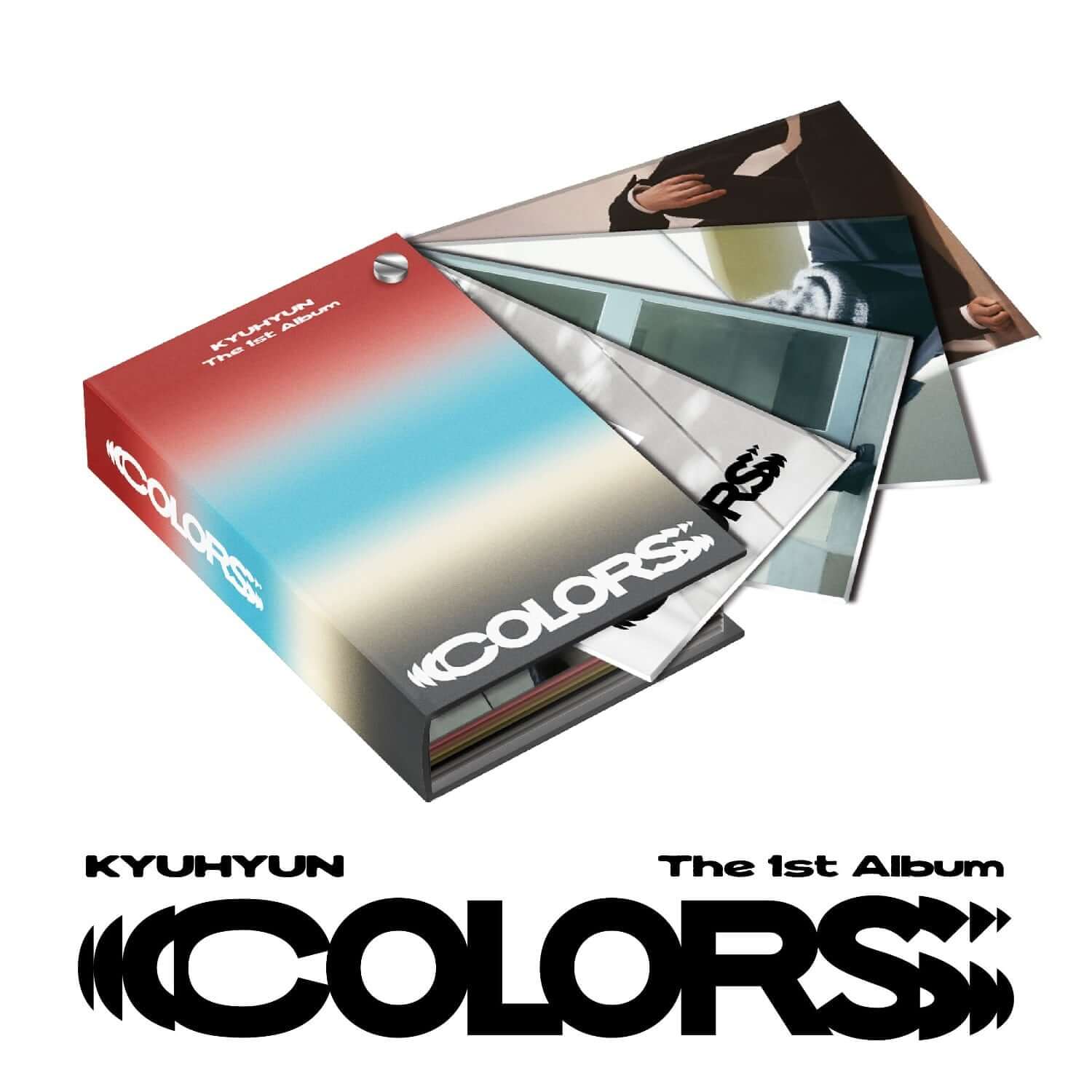 KYUHYUN - The 1st Album ‘COLORS’ [Color Swatch Book ver.] - Album Kpop, visuel couverture et cartes couleurs.