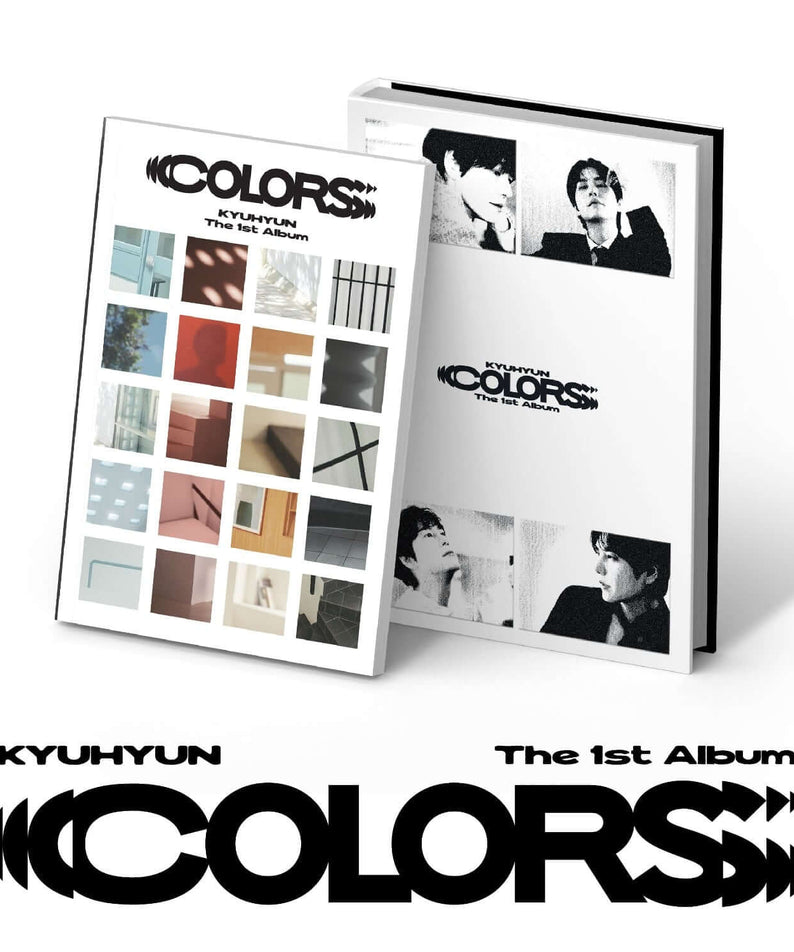 KYUHYUN - The 1st Album ‘COLORS’ [Photo Book ver.] - Album Kpop, photo book ouvert et couverture graphique COLORS