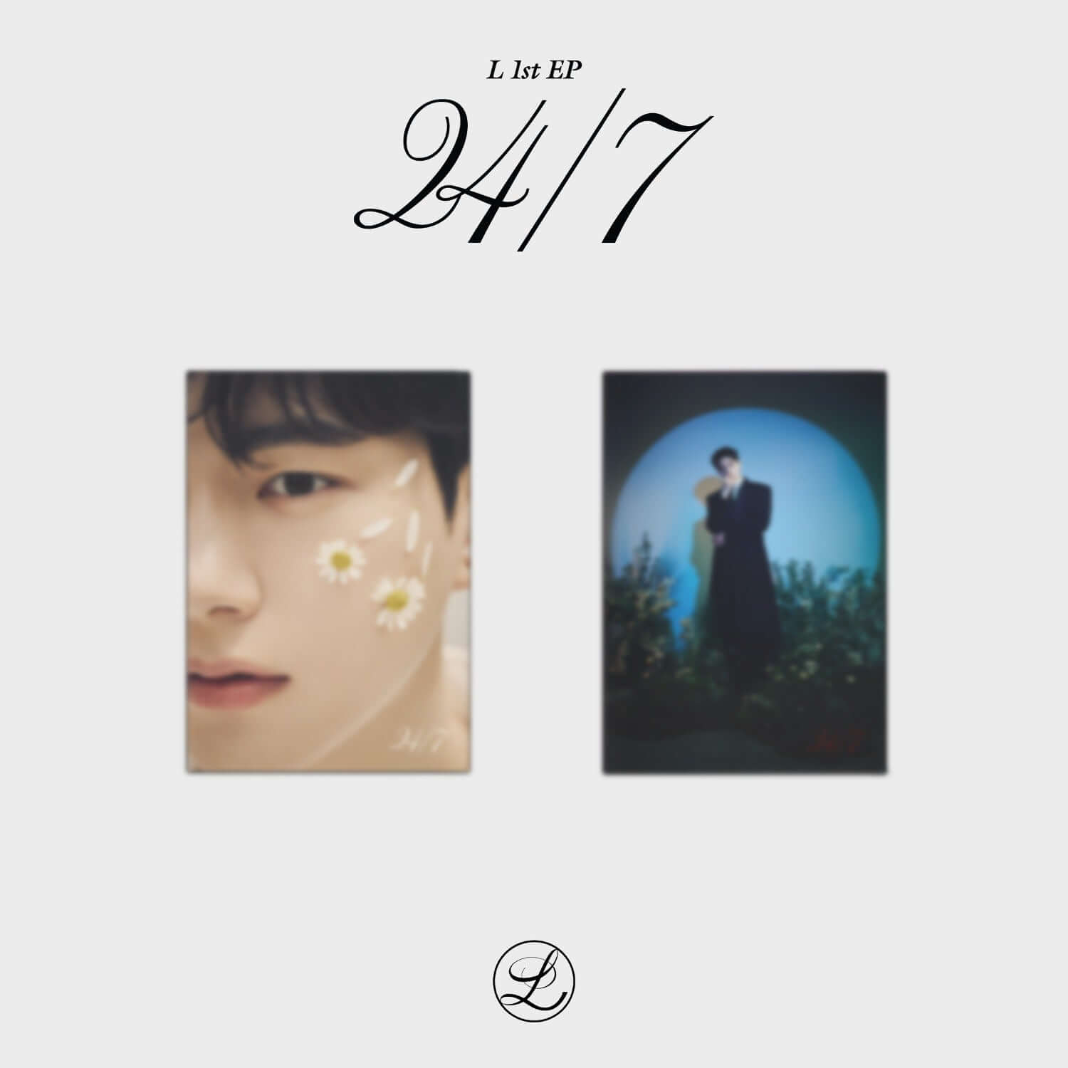 L - 1st EP [24/7] (Random) - Album Kpop L : visuel minimal blanc, photos du membre et ambiance nocturne