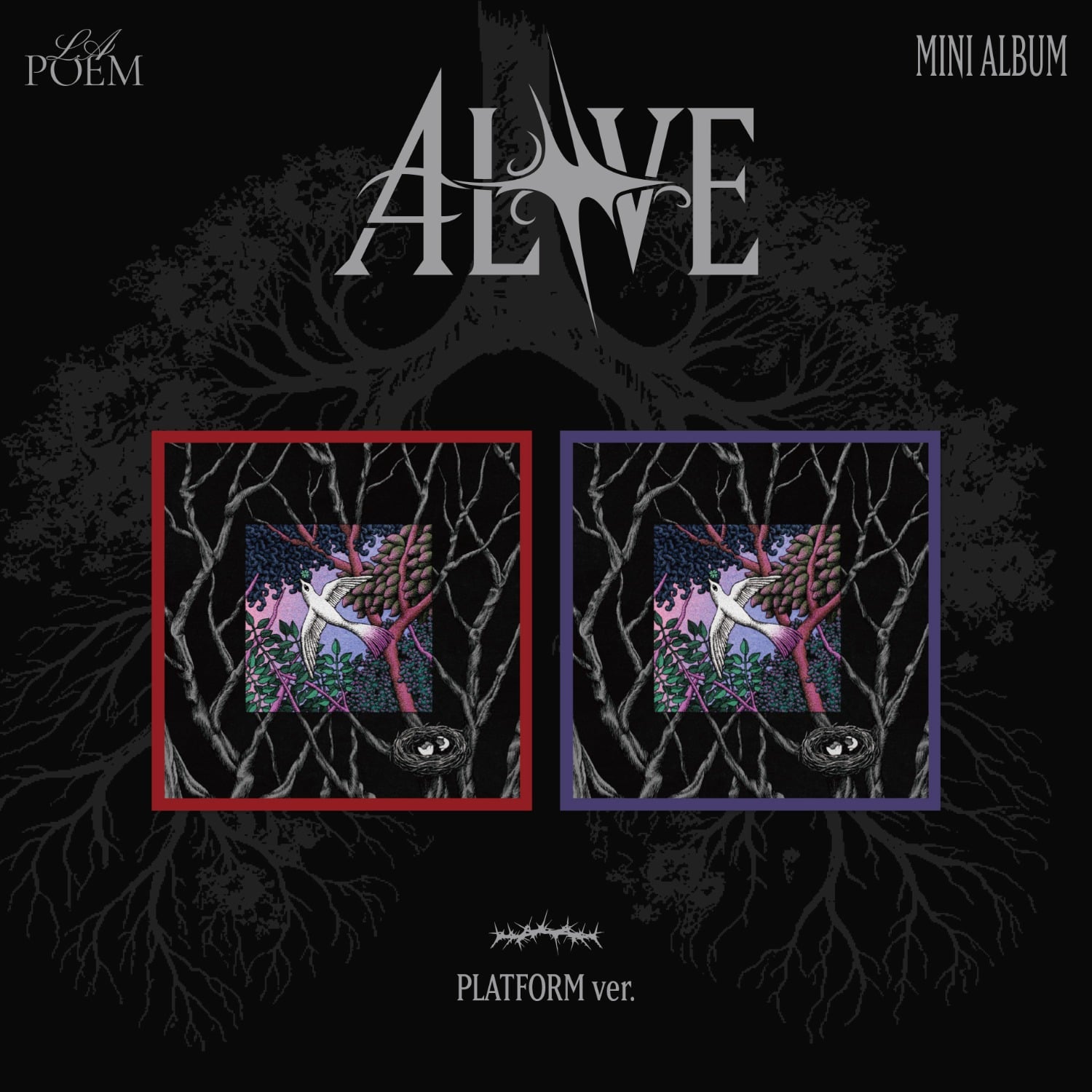 LA POEM - 3rd Album [ALIVE] (Platform Ver.) (Random 1 of 2) - Album Kpop, pochette noire “ALIVE” et visuels graphiques