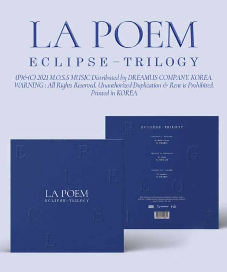 LA POEM - [Eclipse] (Trilogy Ⅲ. Vincere) - Album Kpop : boîtiers bleu ciel sur fond clair, visuel produit officiel LA POEM.