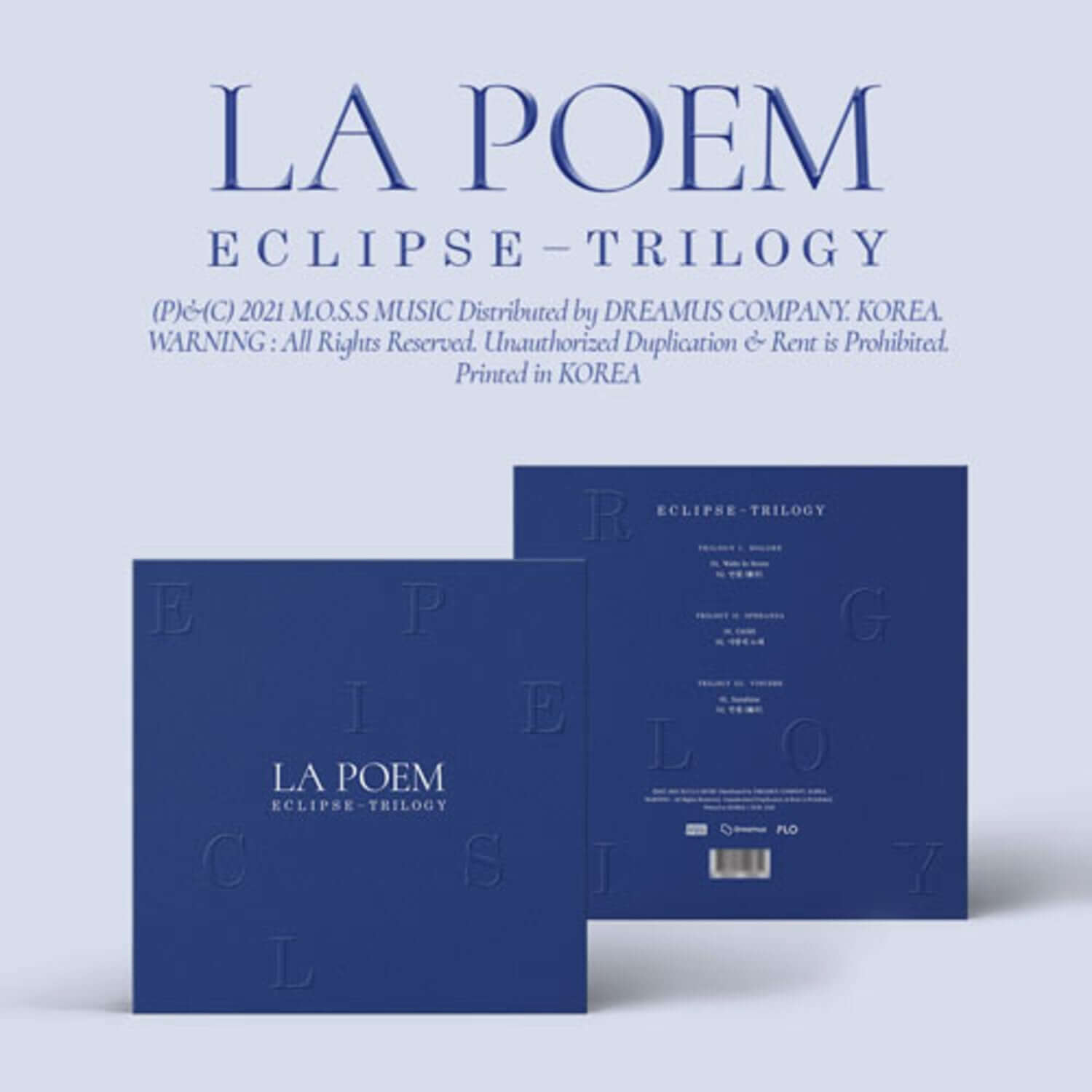 LA POEM - [Eclipse] (Trilogy Ⅲ. Vincere) - Album Kpop : boîtiers bleu ciel sur fond clair, visuel produit officiel LA POEM.