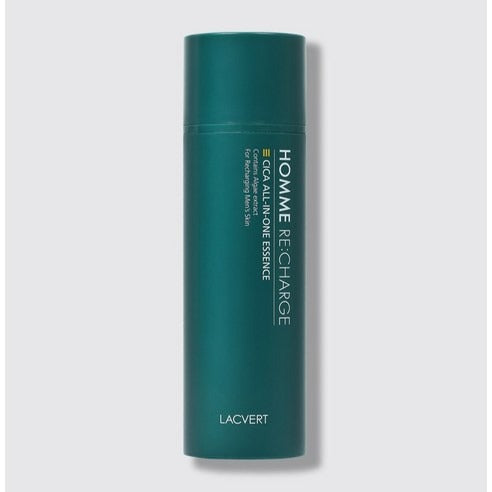 LACVERT  Homme Recharge Cica All-in-One Essence 150ml, flacon vert sur fond clair, soin visage homme Cica.