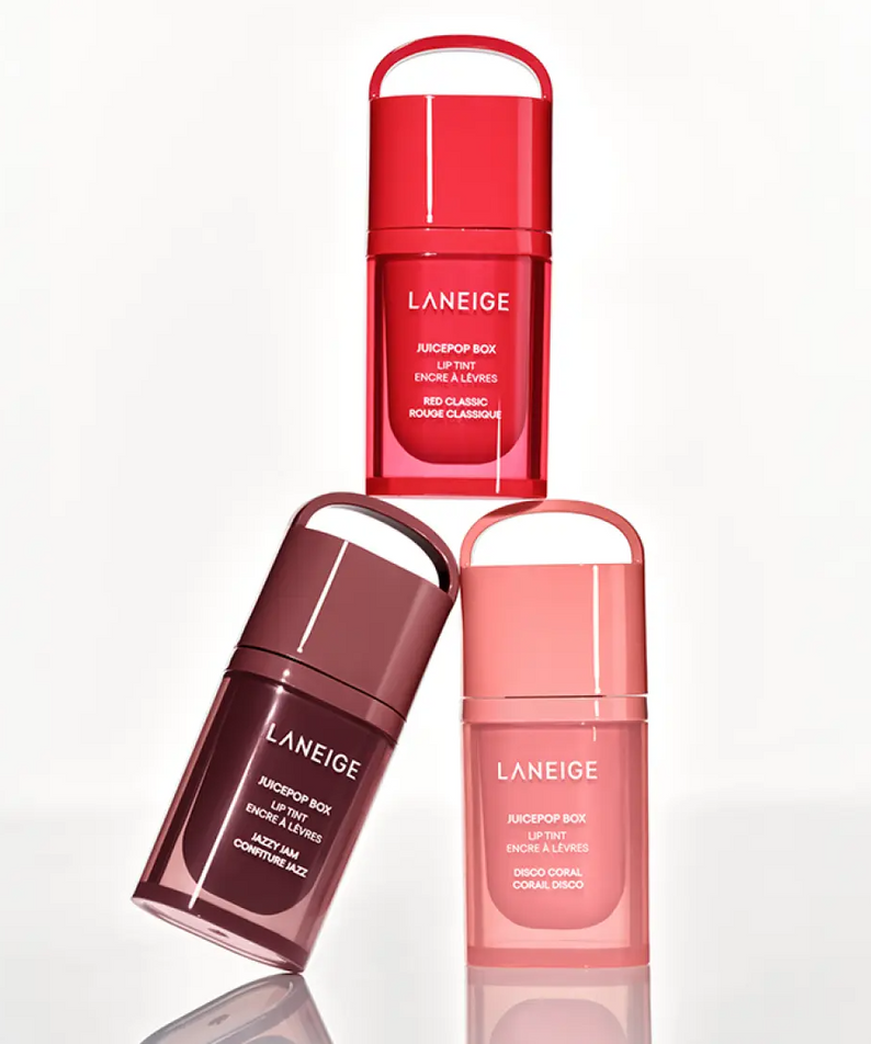 LANEIGE Juice Pop Box Lip Tint 4.5g : packshot de la marque LANEIGE, tube rouge et rose sur fond blanc.