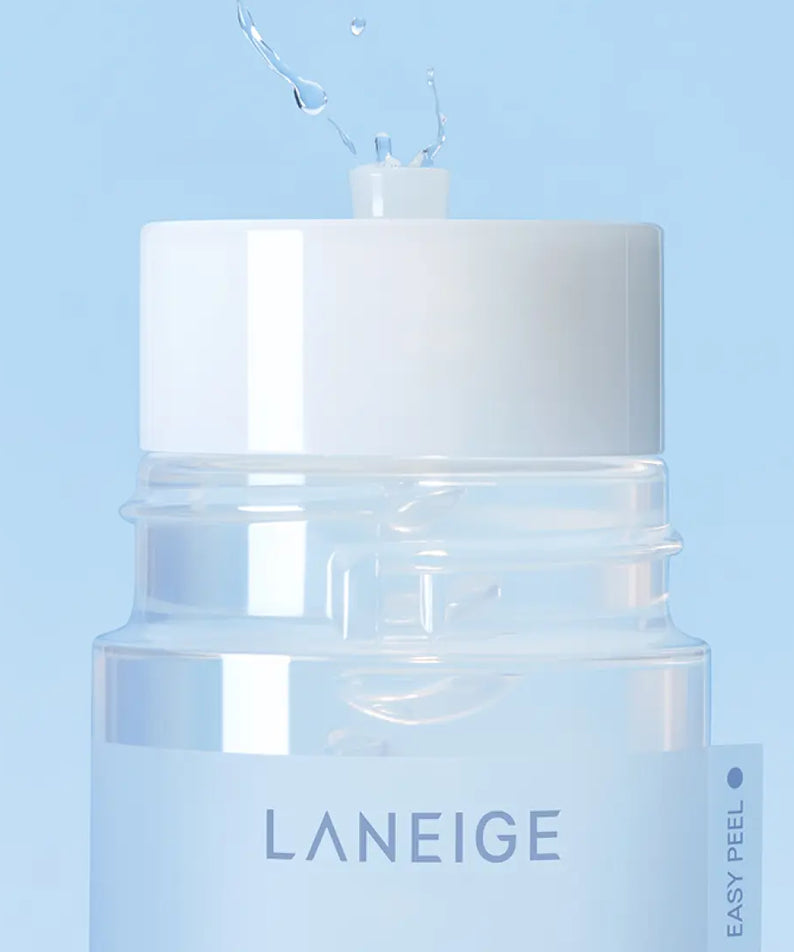 LANEIGE NEW Gel Cream Skin 170ml en flacon avec bouchon, illustration de produit cosmétique hydratant sur fond bleu.