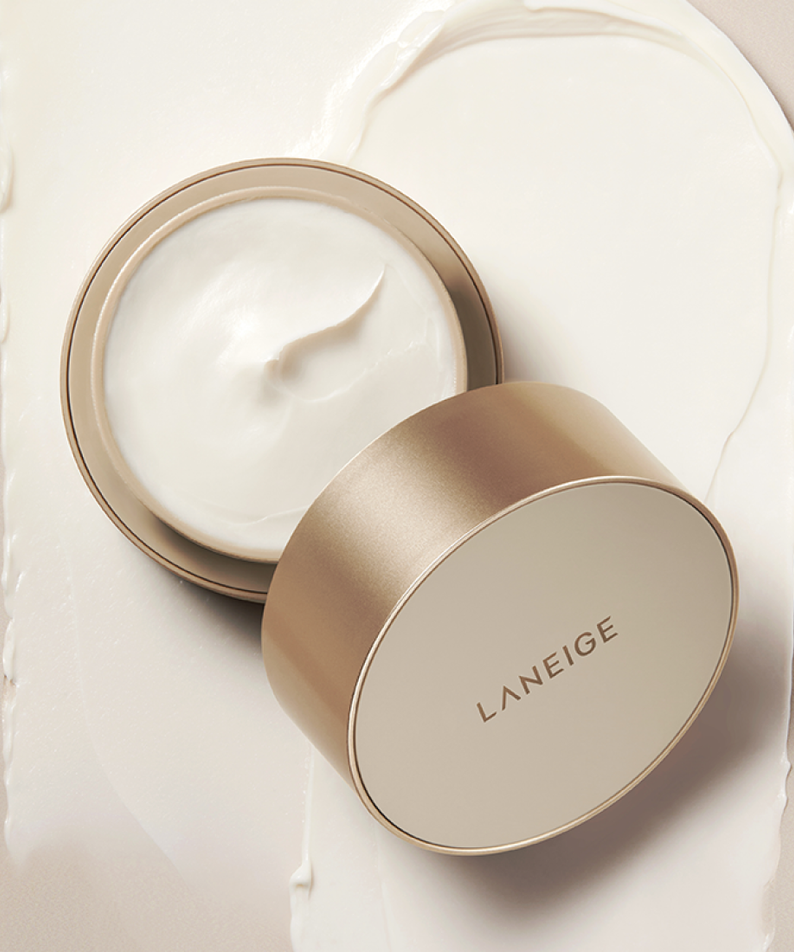 Crème hydratante LANEIGE Perfect Renew 3X Cream Advanced 50ml dans un pot ouvert, vue de dessus avec texture.