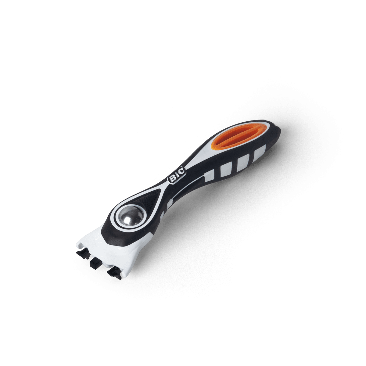 LAZY SOCIETY Shaving Handle de la marque LAZY SOCIETY, poignée de rasage noire et blanche sur fond noir.