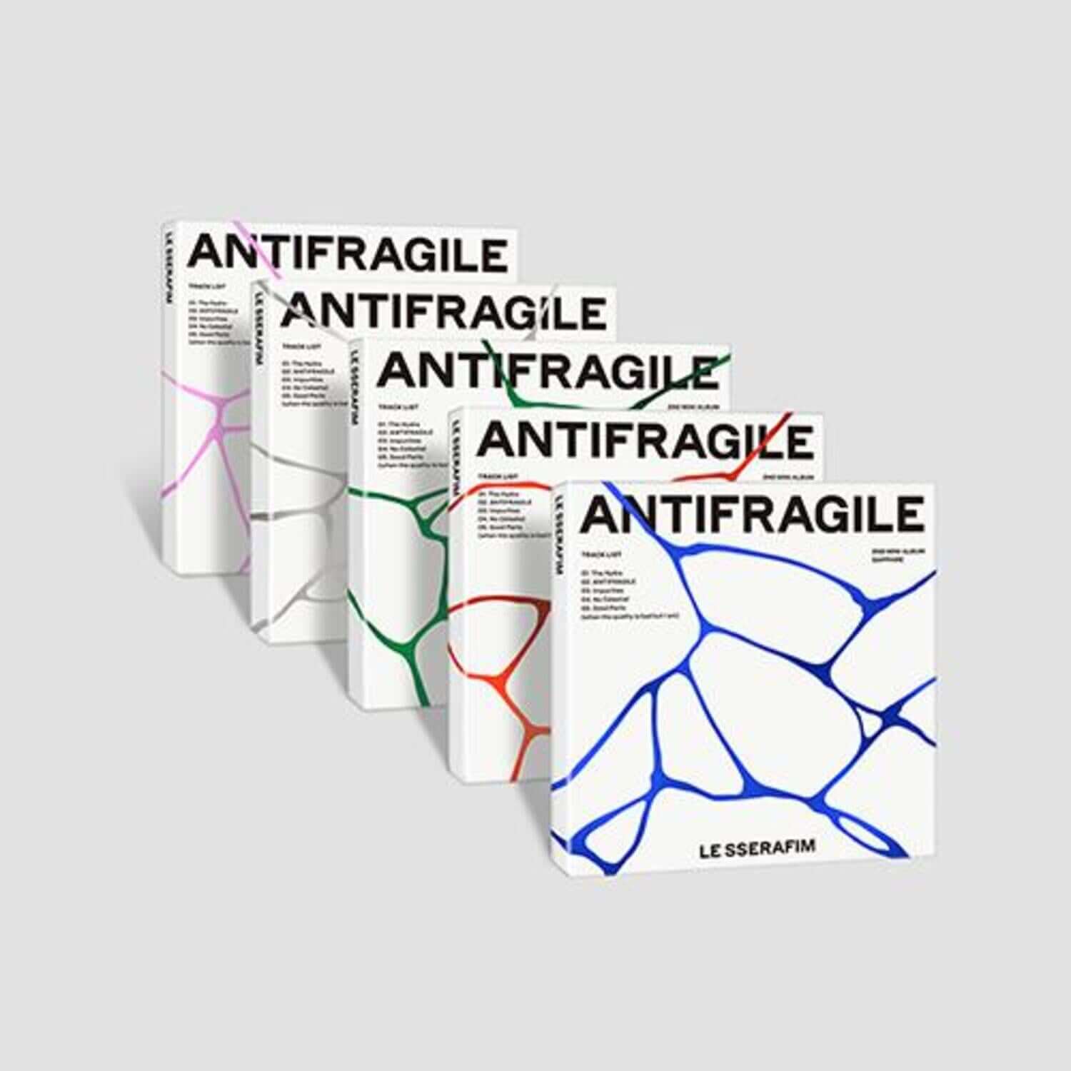 LE SSERAFIM - 2nd [ANTIFRAGILE] (COMPACT Ver.) (5 Random 1) - Album Kpop : coffrets blancs “ANTIFRAGILE” sur fond clair