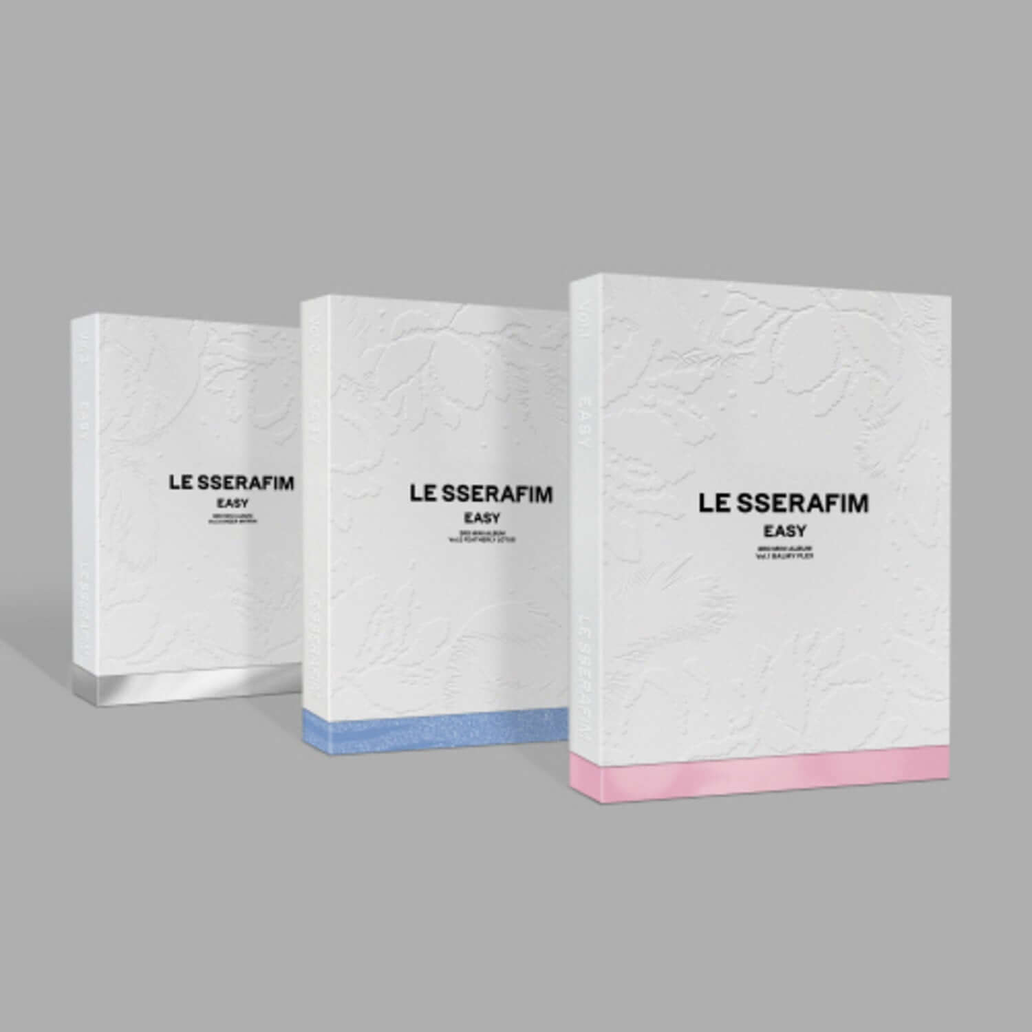 LE SSERAFIM - 3rd Album [EASY] (Random 1 of 3) - Album Kpop : coffrets blancs et bleus sur fond gris