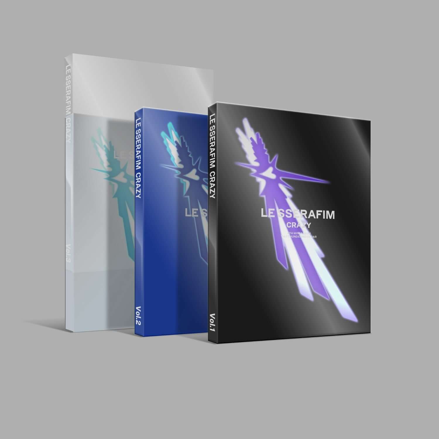 LE SSERAFIM - 4th Mini Album 'CRAZY' (Set of 3) - Album Kpop, visuels 3 pochettes sur fond gris