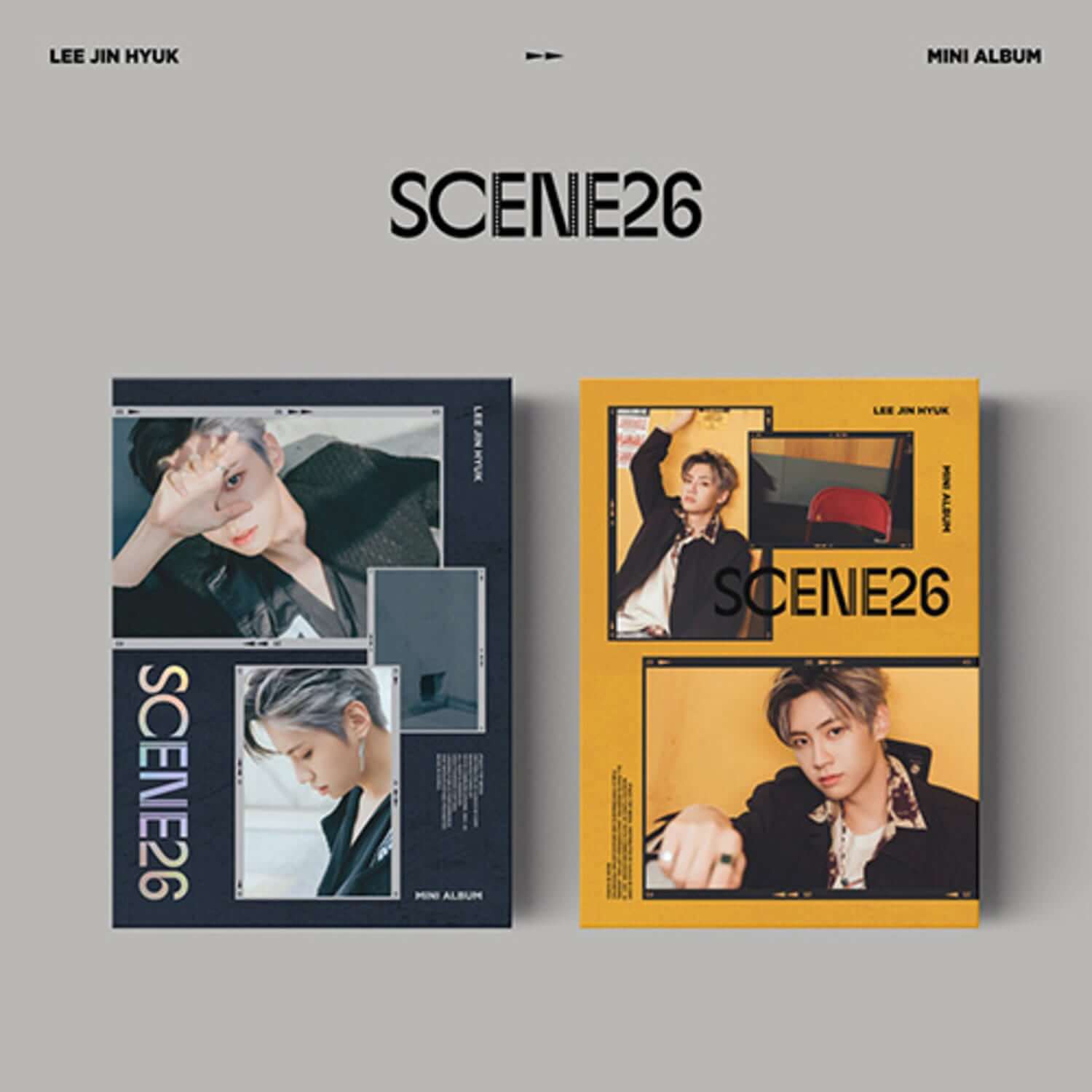 LEE JINHYUK - 3rd Album [SCENE26] - Album Kpop : pochettes SCENE26 bleu et orange, photos du chanteur sur fond gris.