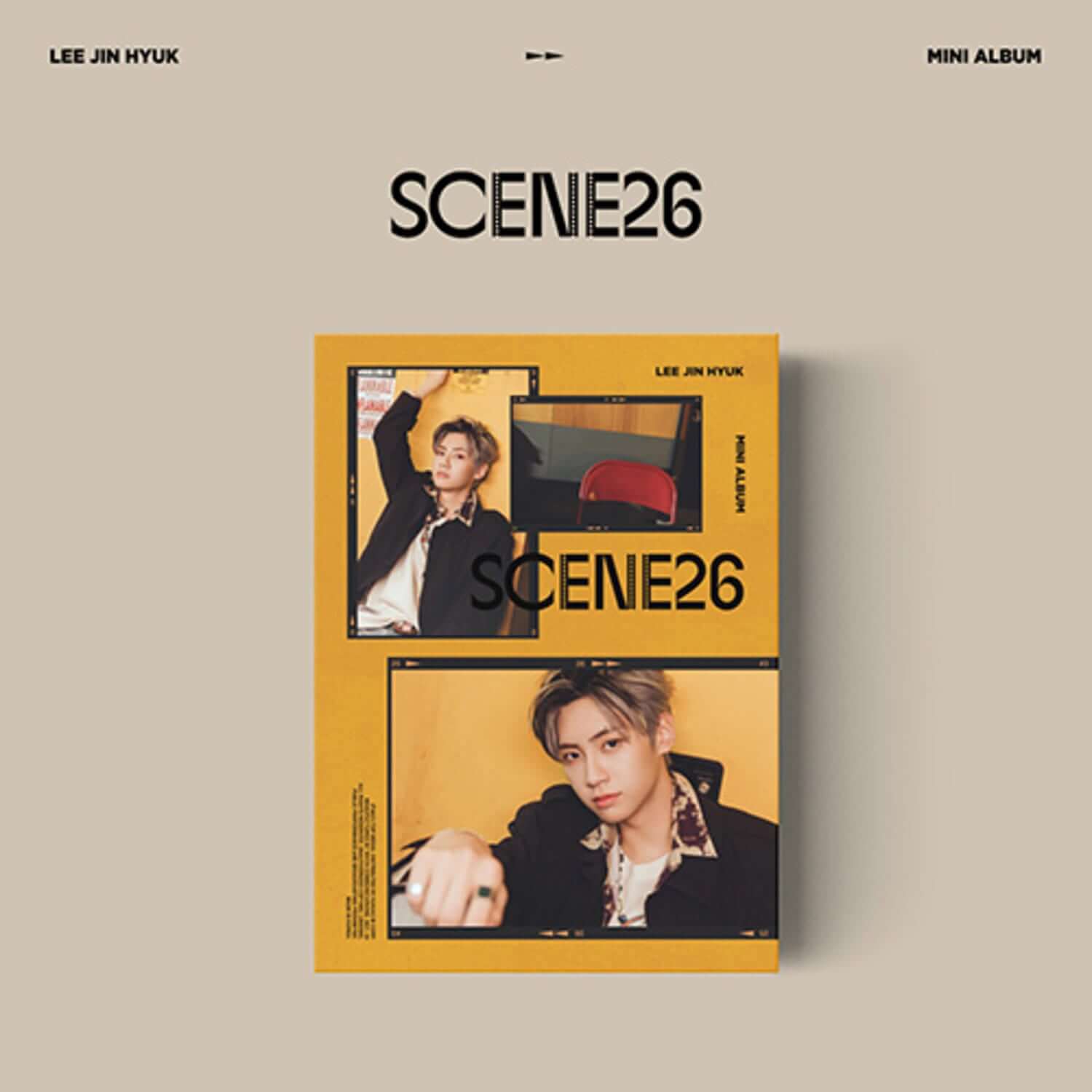 LEE JINHYUK - 3rd Album [SCENE26] ROLL Ver. Album Kpop, visuel couverture jaune SCENE26 sur fond beige.