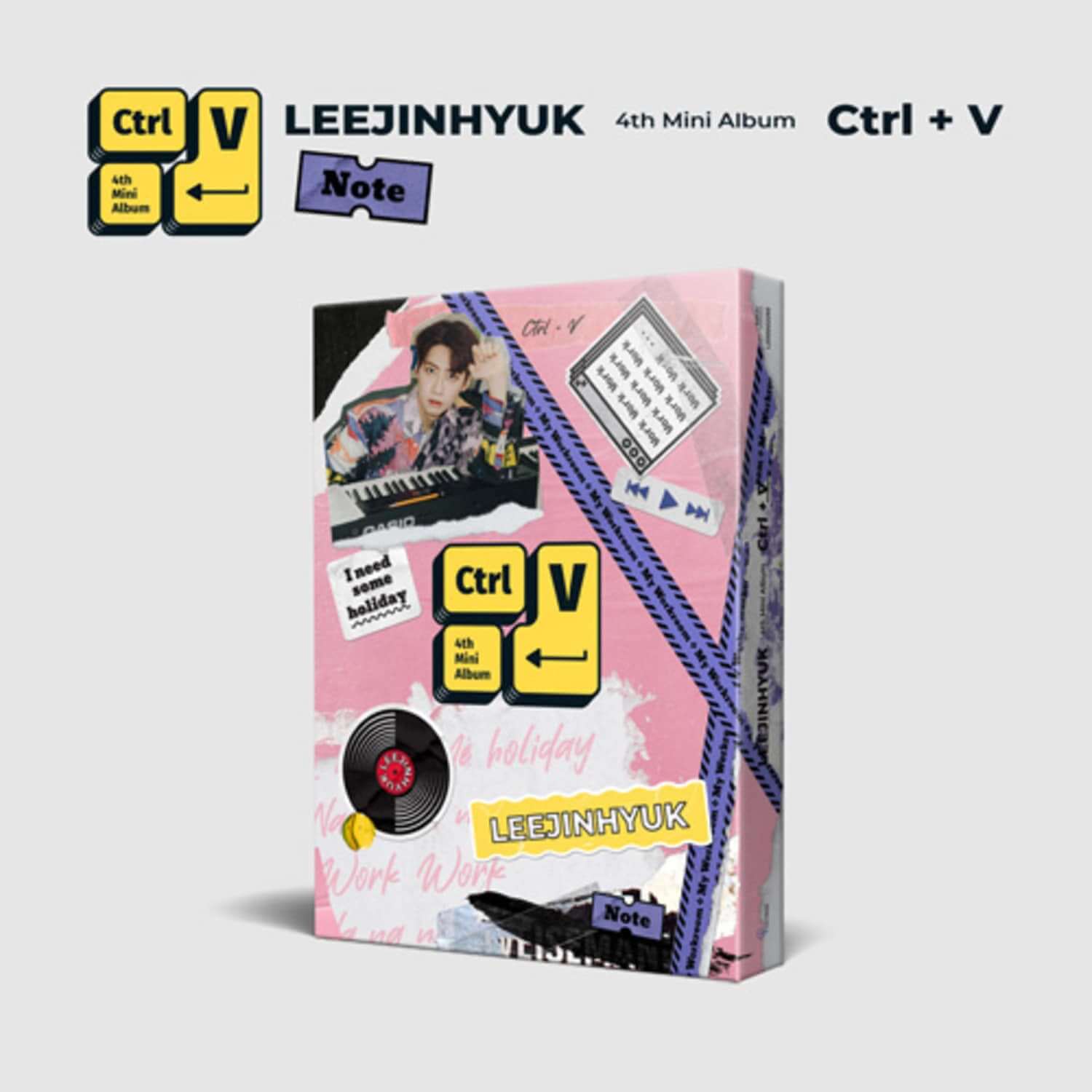 LEE JINHYUK - 4th Mini Album [Ctrl+V] (Note ver.) - Album Kpop, visuel couverture rose, concept Ctrl+V, note et sticker.