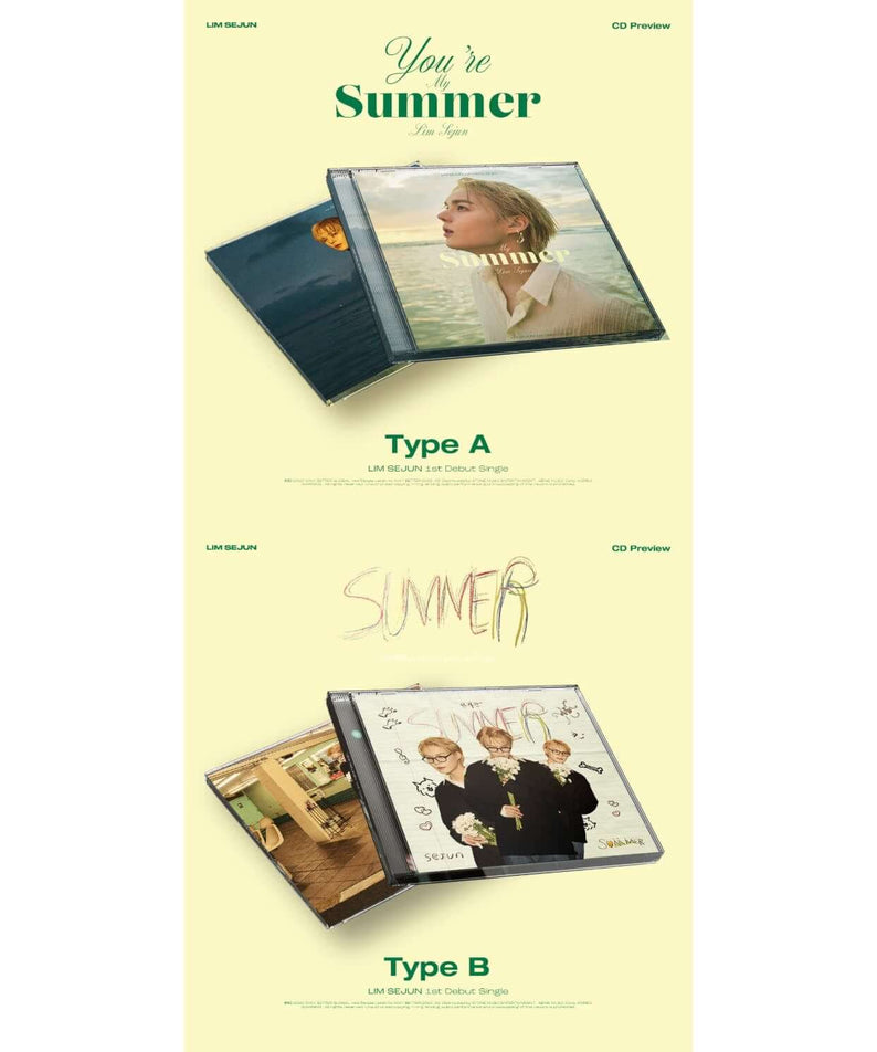 LIM SEJUN - 1st Debut Single [You're My Summer] (Random 1 of 2) - Album Kpop : visuel Type A avec jaquette sur fond jaune.
