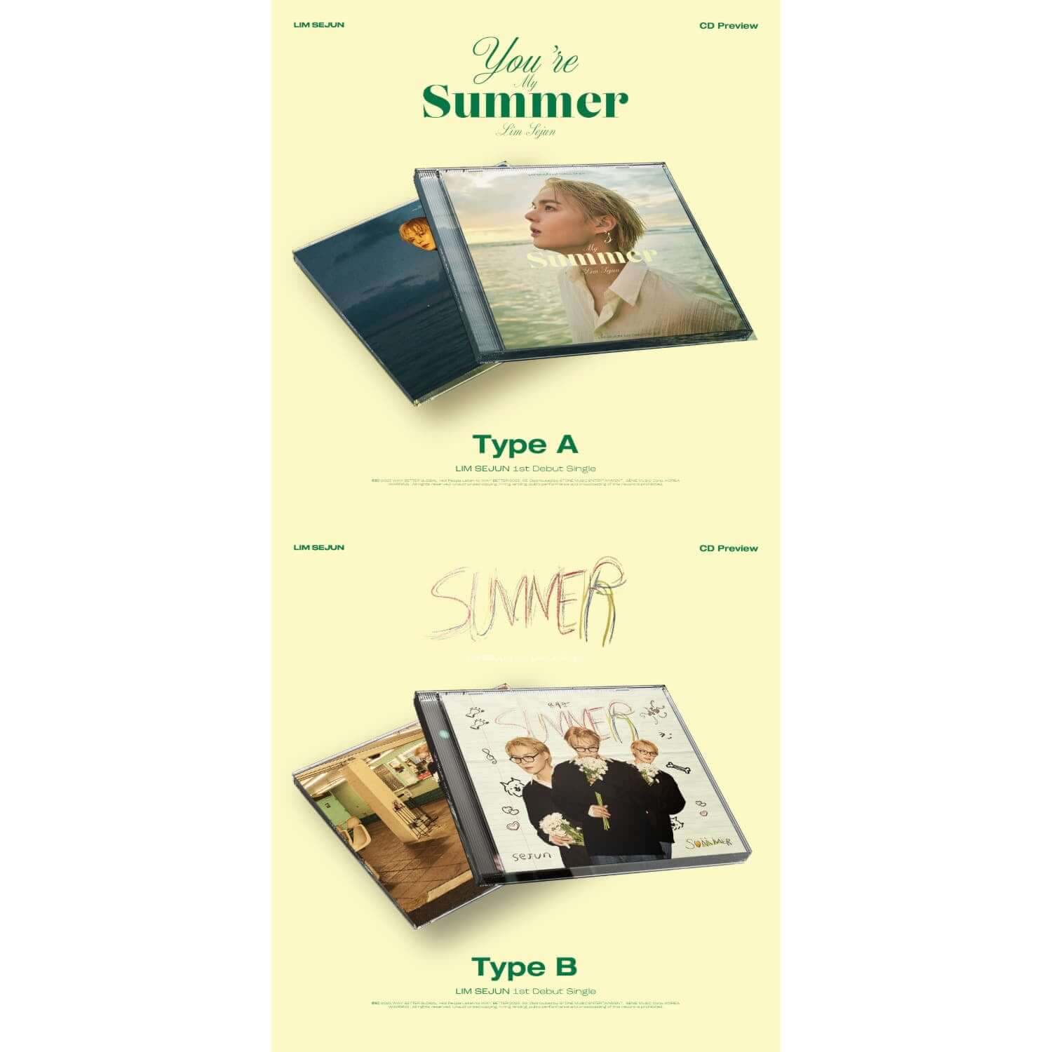 LIM SEJUN - 1st Debut Single [You're My Summer] (Set of 2) - Album Kpop, visuel Type A & B sur fond crème