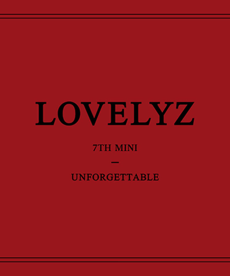 LOVELYZ - [UNFORGETTABLE] (B VER.) - Album Kpop, couverture rouge de LOVELYZ, 7th mini, texte UNFORGETTABLE.