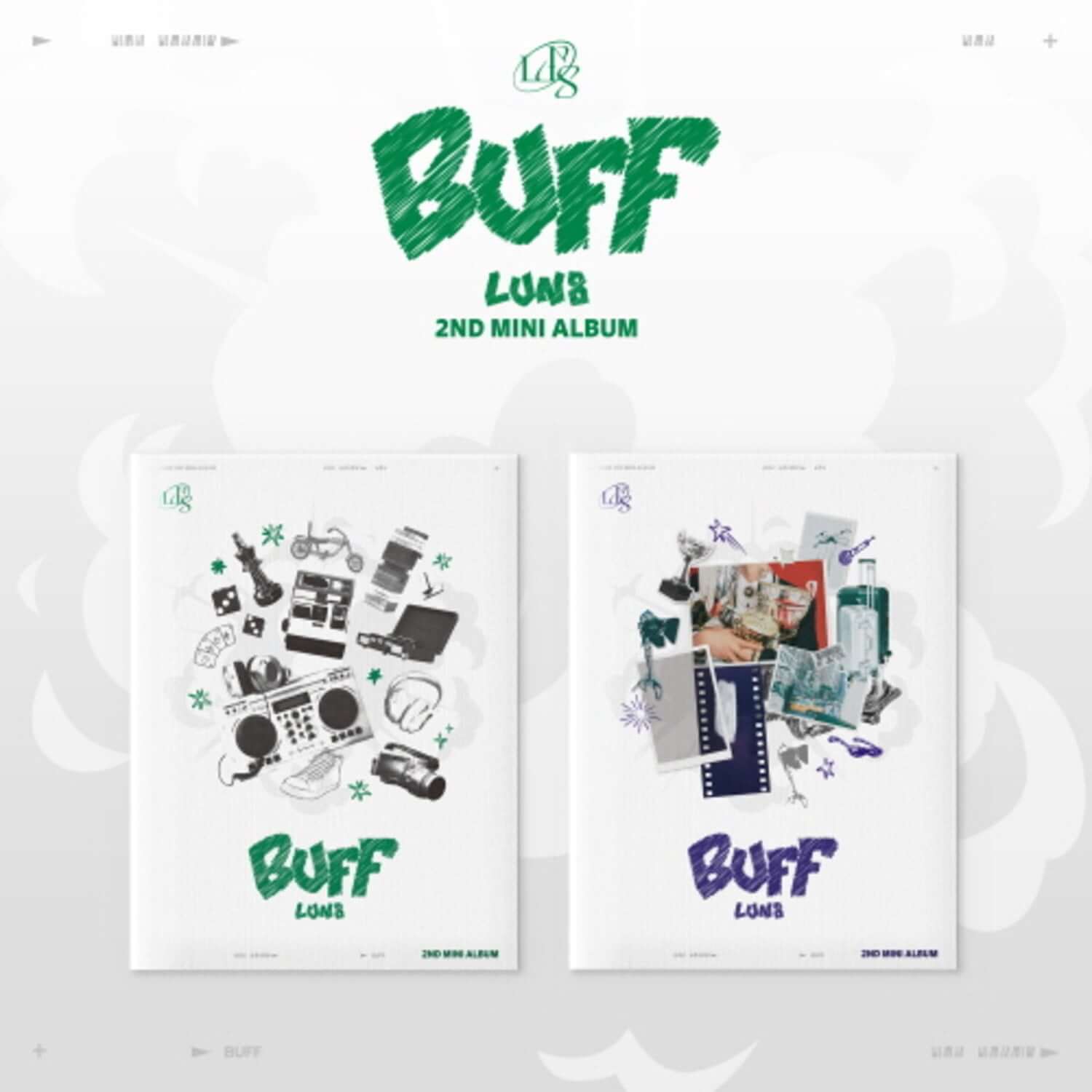 LUN8 - 2nd Mini Album [BUFF] (Set of 2) - Album Kpop : coffret BUFF vert, deux pochettes affichées sur fond clair.