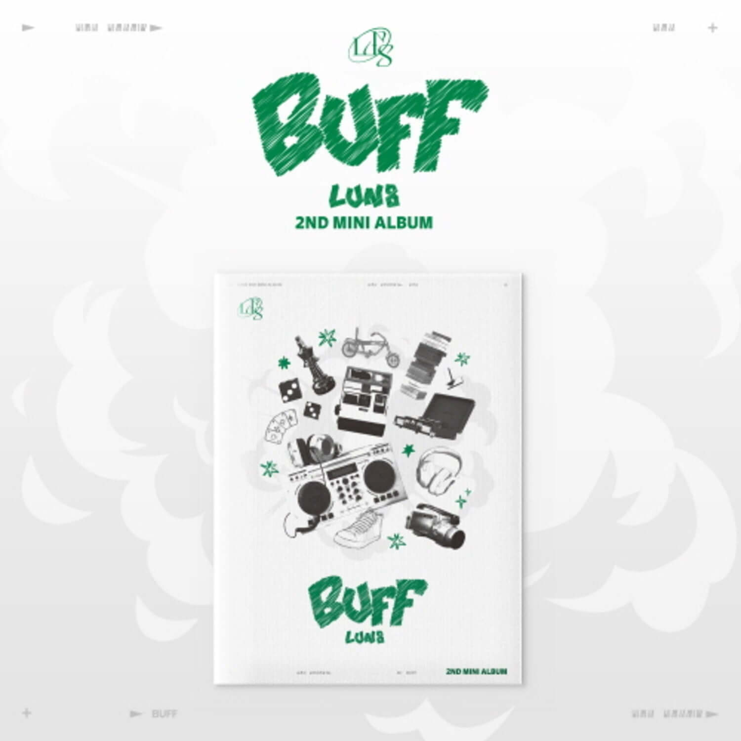 LUN8 - 2nd Mini Album [BUFF] (Timecapsule ver.) - Album Kpop, couverture vertes sur fond clair avec logo LUN8