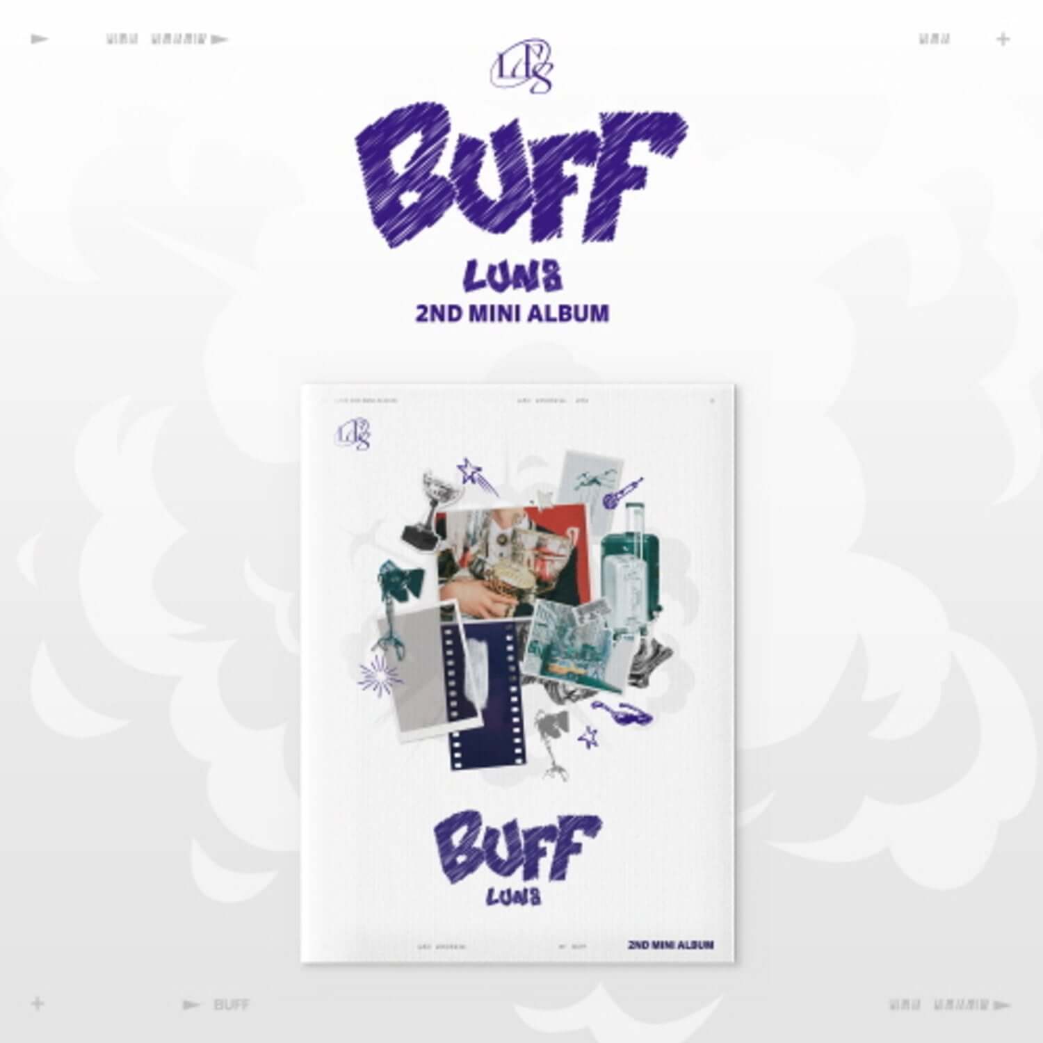 LUN8 - 2nd Mini Album [BUFF] (Visionscope ver.) - Album Kpop : pochette blanche violette, brand LUN8, visuel album.