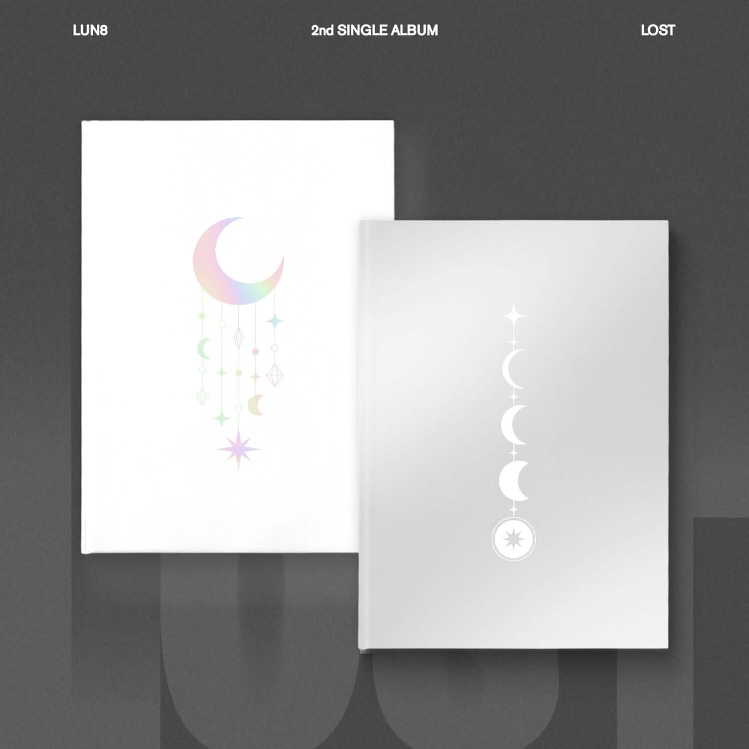 LUN8 - 2nd SINGLE ALBUM [LOST] (DAY Ver. / LIGHT Ver.) (META) (Random 1 of 2) - Album Kpop de LUN8, visuel nuit/étoiles.