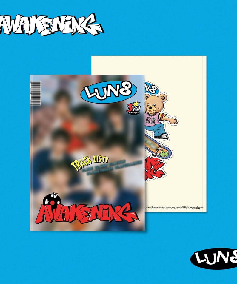 LUN8 - 3rd Mini Album [AWAKENING] (Nerd ver.) - Album Kpop : pochette nerd sur fond bleu, visuel “Awakening”