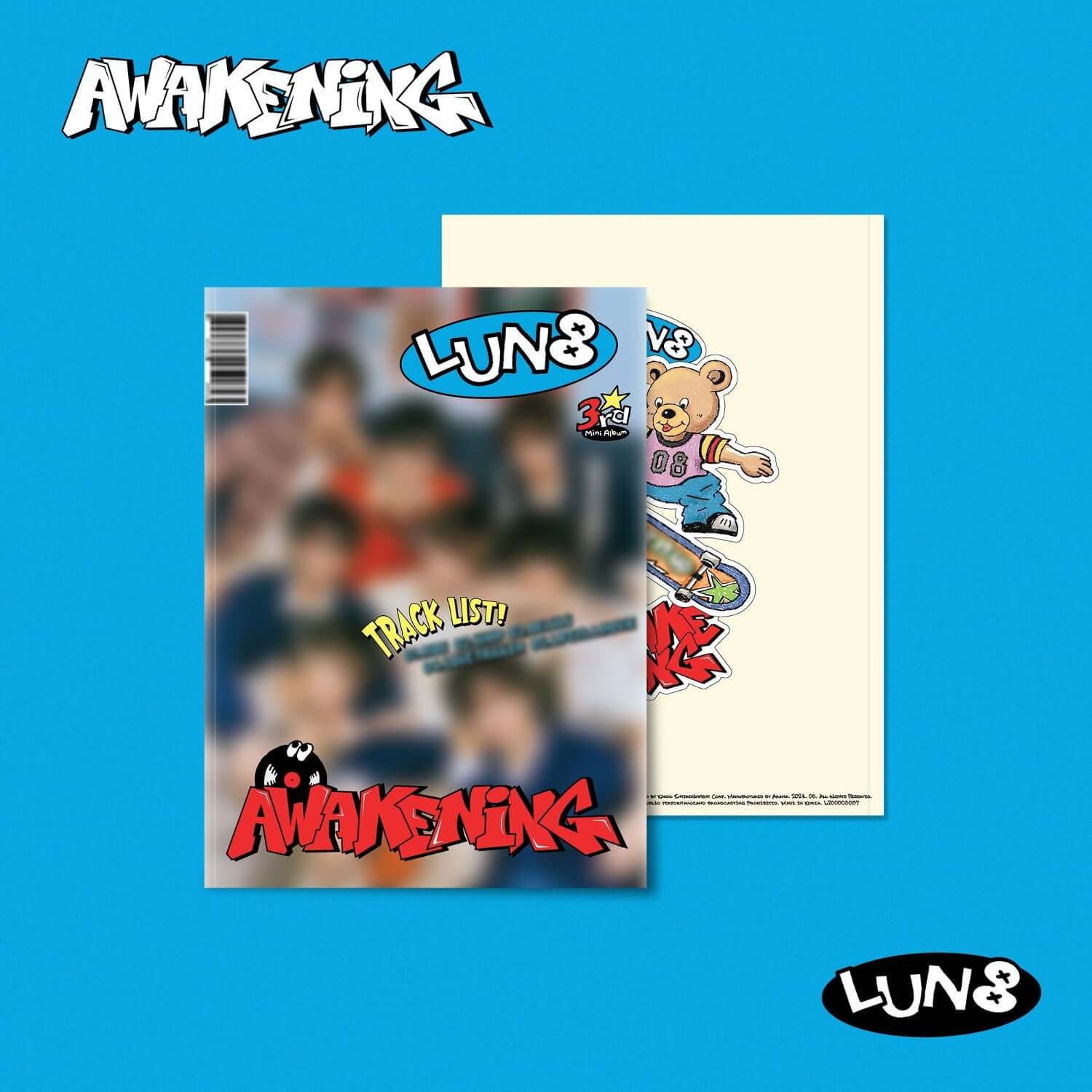 LUN8 - 3rd Mini Album [AWAKENING] (Nerd ver.) - Album Kpop : pochette nerd sur fond bleu, visuel “Awakening”