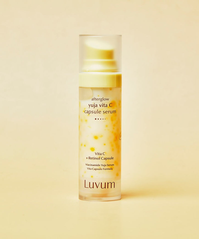LUVUM After Glow Yuja Vita C Capsule Serum 30ml de Luvum, flacon jaune sur fond crème, visuel produit
