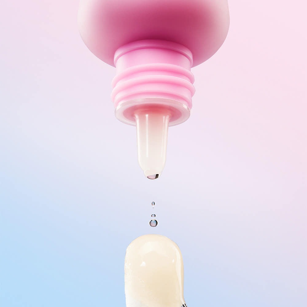 MAMONDE Flora Glow Rose Ball Mask 3.5ml, tube pressé avec gel rose, contexte visuel lumineux sur fond bleu.