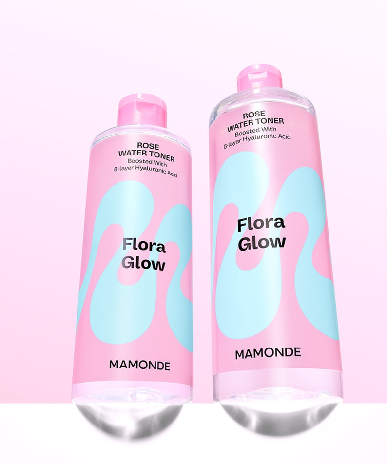 MAMONDE Flora Glow Rose Water Toner 300ml, tonique visage avec eau de rose, idéal pour une peau éclatante et hydratée.