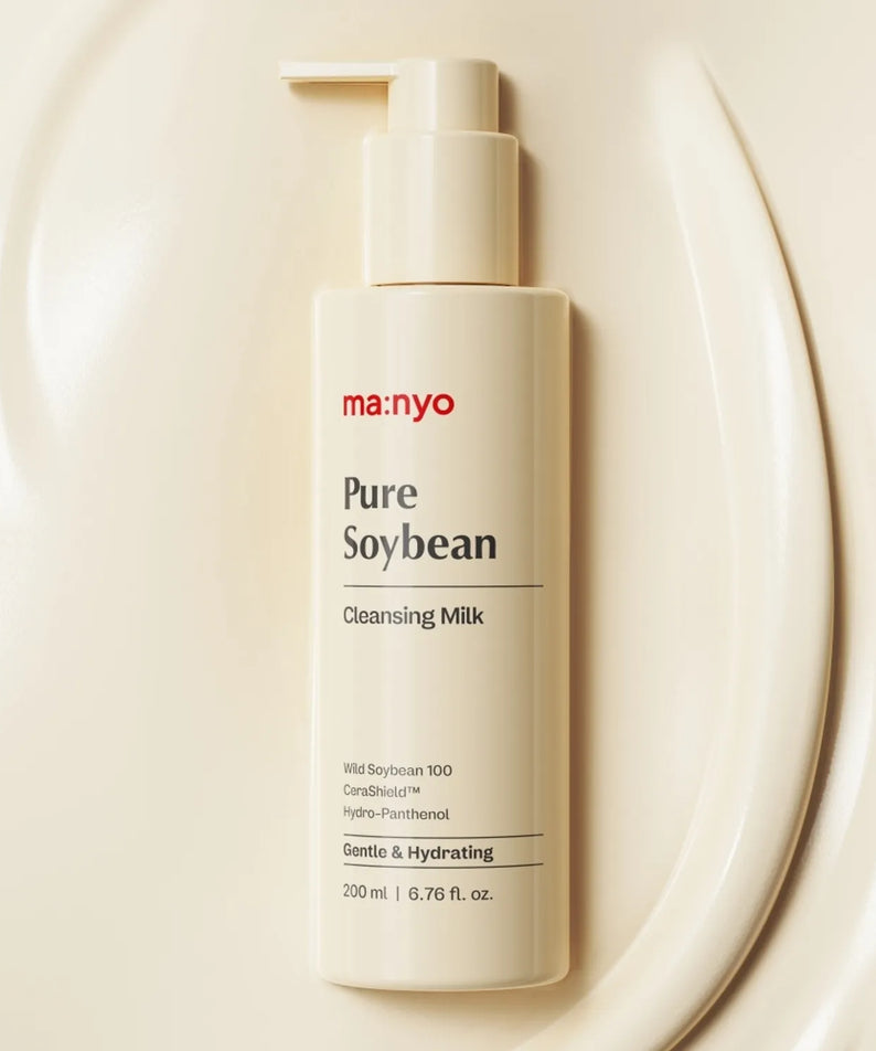 MANYO Pure Soybean Cleansing Milk 200ml - Lait démaquillant doux en bouteille de 200ml, hydrate et nettoie la peau en douceur, soin vegan.