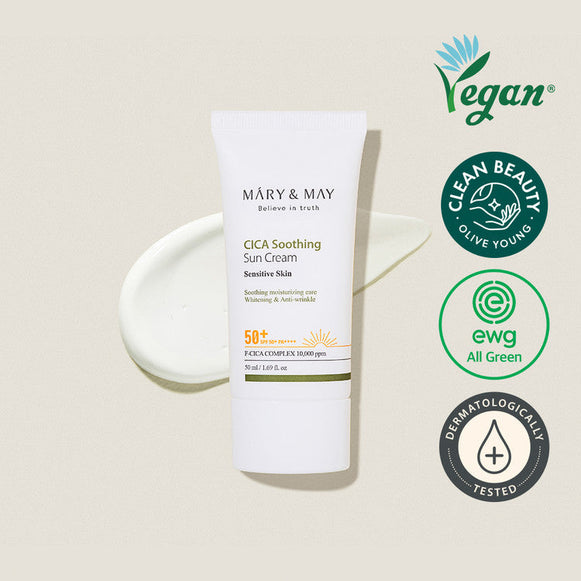 MARY & MAY Cica Soothing Sun Cream SPF 50+ 50ml disponible sur Ma petite Coree, ton Eshop 100% K-beauty en direct de Seoul