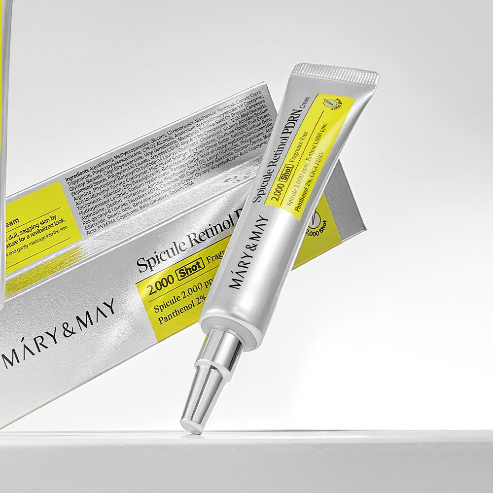MARY&MAY  Speculum Retinol PDRN Cream 15g, tube de crème sur fond blanc, marque visible et détails du packaging