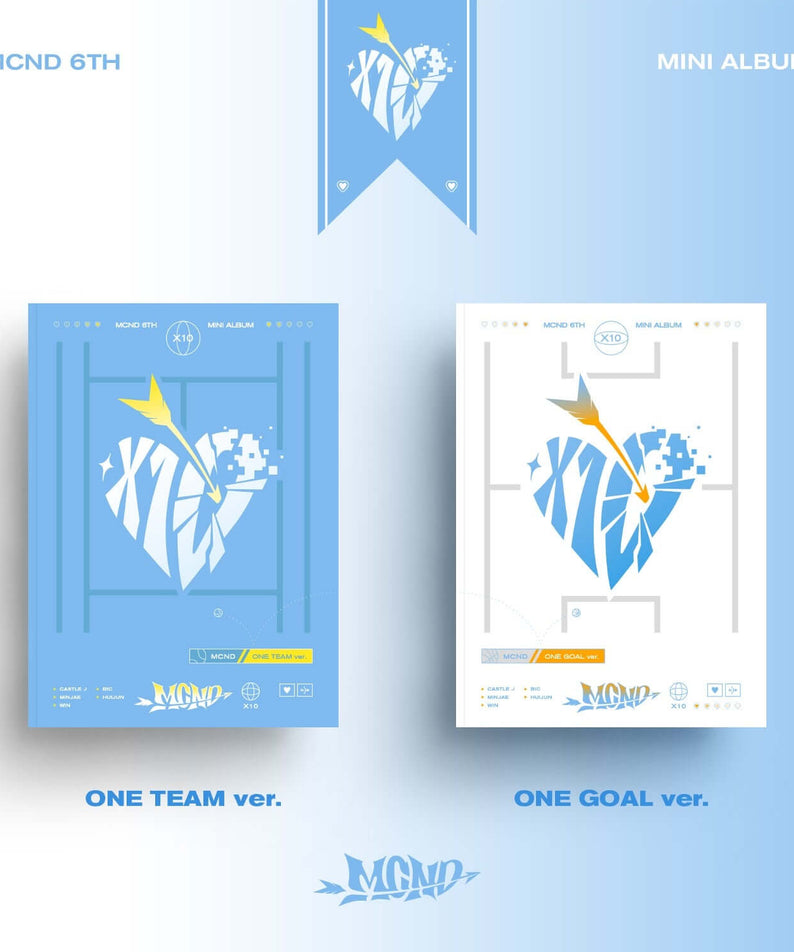 MCND - 6th Album [X10] ONE TEAM ver. - Album Kpop : pochette bleue MCND, visuel One Team sur fond clair.