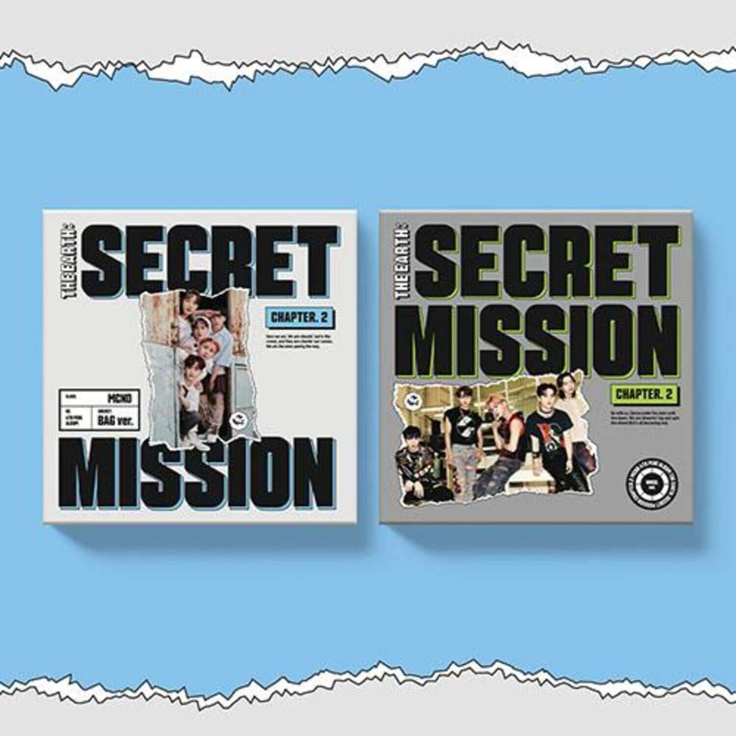 MCND - [THE EARTH : SECRET MISSION Chapter.2] (4TH )(Set of 2) - Album Kpop : coffret, couvertures sur fond bleu.