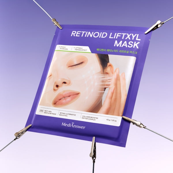 MEDIANSWER Retinoid Liftsil Mask (4 sheets) de MediAnswer, masque visage en sachet violet sur fond lavande