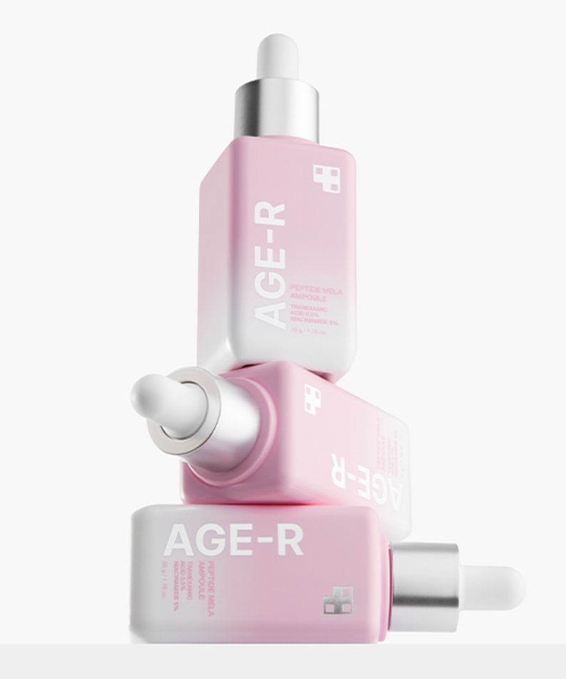 MEDICUBE AGE-R Peptide Mela Ampoule 50g de la marque MEDICUBE, flacon rose sur fond blanc, goutte-pipette